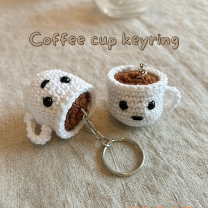 Crochet Coffee Cup Keychain - Handmade Amigurumi Coffee Mug Keyring - Cute Bag Charm - Coffee Lover Gift - Mini Plush