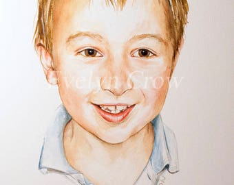 Custom Portraits from Your Photos - Child Portrait - HEAD - Original Watercolor Painting 12x12 or 12x16 inches