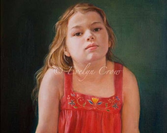 Sitting In The Sunset Soft Light - beautiful young girl - oil painting on canvas by E.Crow - 18x22inches
