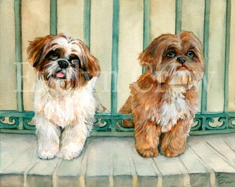 Custom Portraits from Your Photos - 2 Pets on Portrait - Original Watercolor Painting 12x16 inches