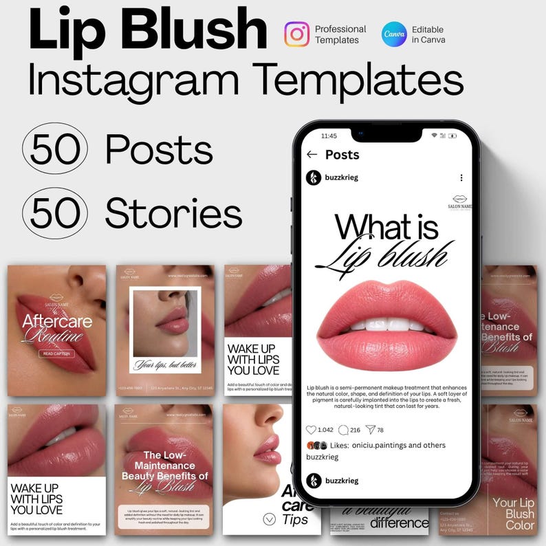Lip Blush Instagram Templates, Permanent Makeup Social Media Package ...