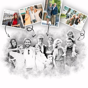 Aggiungi la persona cara alla foto - Ritratto a matita personalizzato, combina due persone da foto separate, regalo commemorativo per la perdita