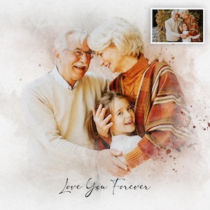 Dipinto ad acquerello personalizzato da foto, ritratto personalizzato ad acquerello disegnato a mano, regalo di famiglia personalizzato, ritratto commemorativo, regalo personalizzato
