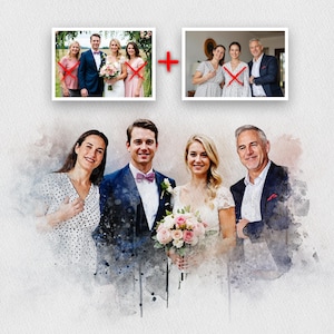 Combina foto in ritratto, stampa di famiglia ad acquerello, unione di foto, aggiungi una persona cara alla foto, regalo commemorativo, regalo per un defunto, foto artistiche per genitori