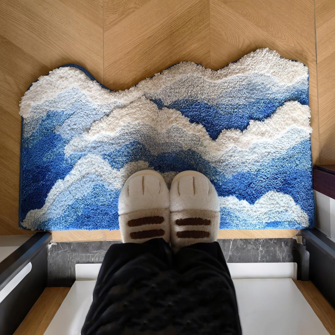 2 Piece Blue Waves Bath Mat Set main image 0