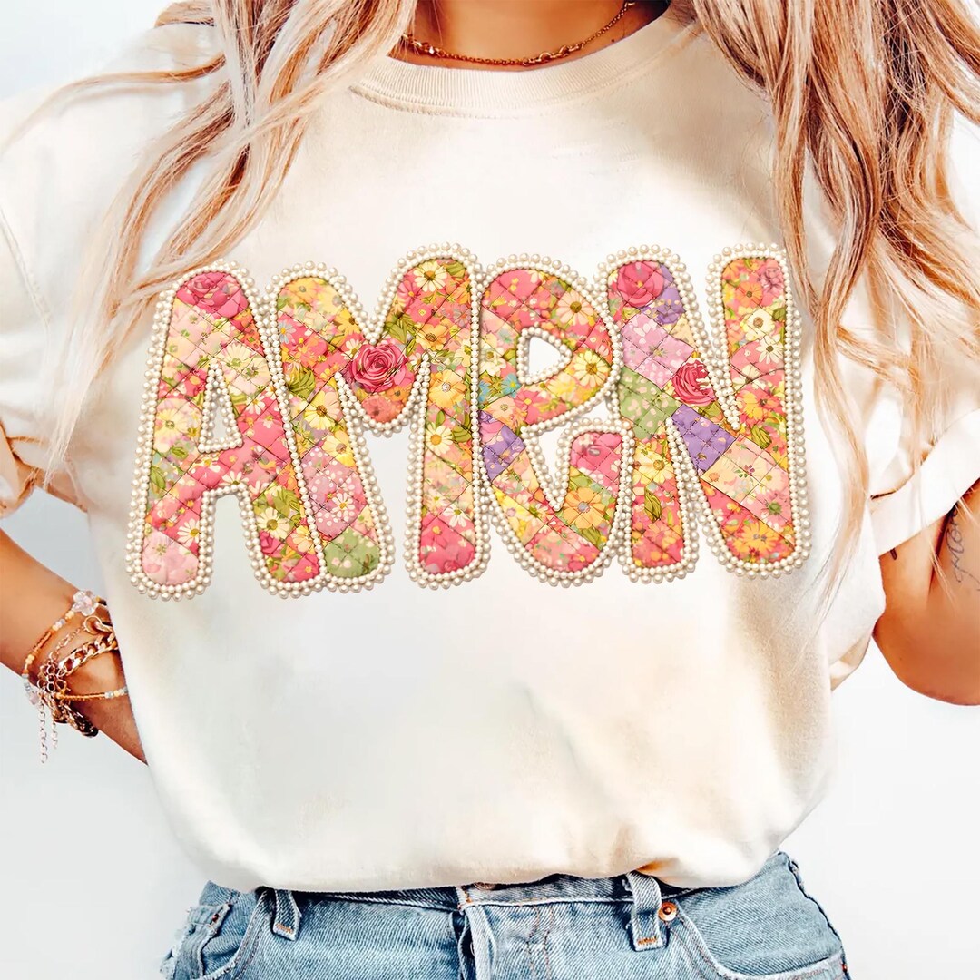 Amen Floral Patchwork PNG Design, Quilted Letters With Pearl Outline ...