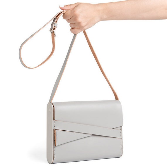 IJ Grey Leather Handmade Crossbody Bag - Etsy