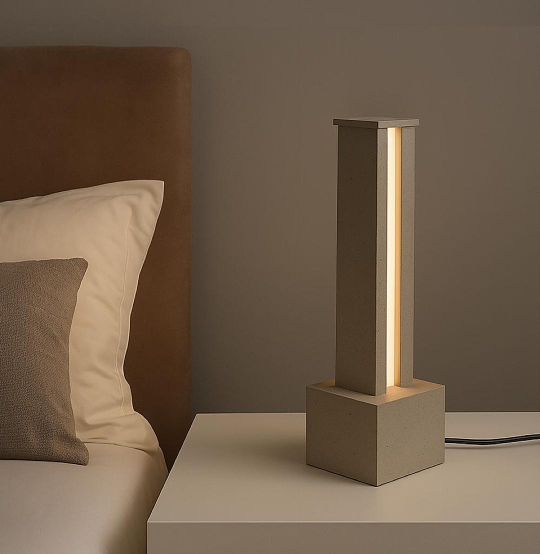 Modern Table Lamp - Concrete Minimalistic Home Decor - Indoor LED ...