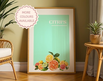 Pastel Citrus Wall Art – Colorful Kitchen Print, Fruit Poster, Modern Botanical Decor