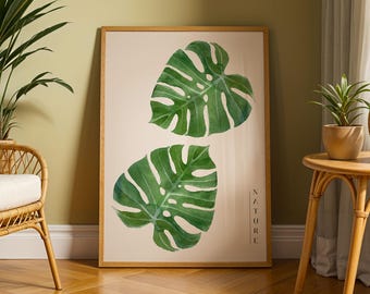 Monstera Leaf Print – Botanical Poster, Green Nature Decor, Tropical Plant Poster