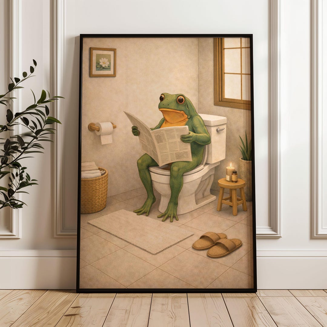 Japanese Bathroom Wall Art - Frog Illustration, Japandi Style Animal ...