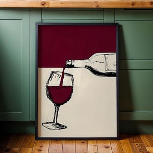 Rode wijn kunst aan de muur print – bar kar decor, keuken muur kunst, wijnliefhebber cadeau, moderne drankje kunst, eetkamer decor, wijn esthetische print