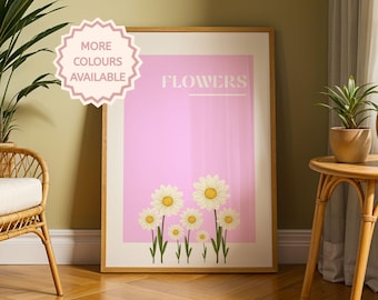Daisy Flower Print – Pastel Floral Poster, Colorful Botanical Wall Art, Boho Wall Decor