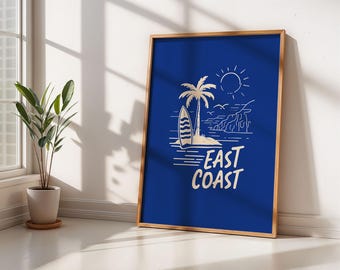 East Coast Surf Poster – Coastal Decor, Beach Print, Summer Home Decor, Tropical Wall Art