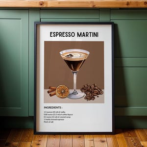 Espresso Martini Cocktail Poster - Cocktailrezept, Barwagen-Dekor, Hausbar-Kunst, Alkohol-Drucke, Küchengeschenk, Getränkedrucke, trendige Kunst