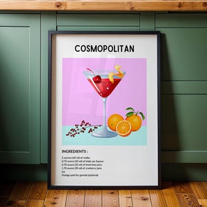 Cosmopolitan Cocktail Poster - Retro Bar Wall Art, Kitchen Drink Print, Mixology Decor, Alcohol Art Gift, Pop Art Style, Bar Cart Decor
