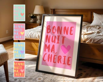Impresión tipográfica francesa: Cita "Bonne Nuit Ma Chérie", decoración romántica francesa para dormitorio