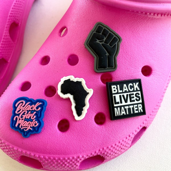 Handmade shoe charms for rubber clogs, black lives matter, black girl magic, Africa, solidarity, teens, adults, girls, women