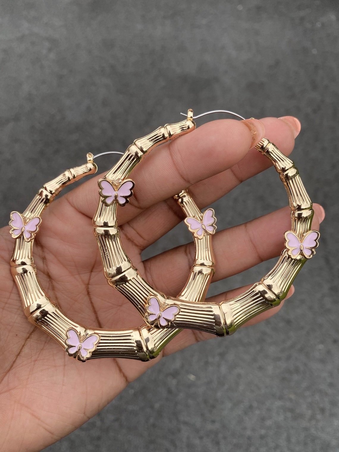 BAMBOO EARRINGS GOLD Bamboo Earrings Beautiful Pink Etsy