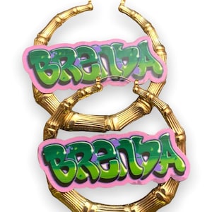 Personalized Graffiti Bamboo Hoop Earrings - Retro Design