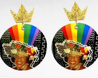Marsha P Johnson EARRINGS, FUNKY Drop Earring, Unique Pride Statement Earrings On LGBTQIA Marsha P Johnson Printed Best Gift For Woman