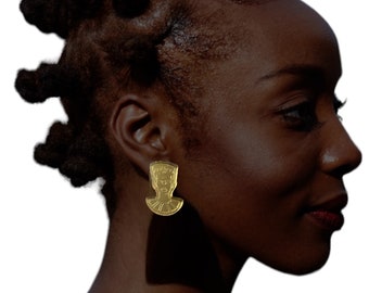 Gold Nefertiti Bust Dangle Earrings - Quirky and Unique - Perfect for Christmas and Holiday Gifts - Black Friday and Cyber Monday Deals