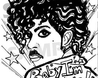 Prince Purple Rain Looking Back Digital Downloadable Coloring Page