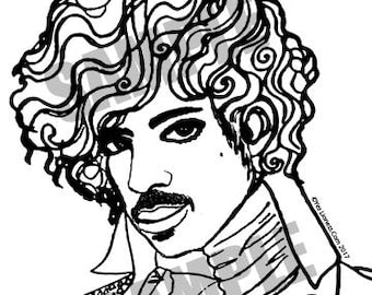 Prince Purple Rain Portrait Digital Downloadable Coloring Page