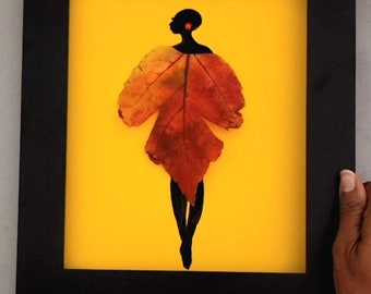 Silhouette with Leaf Dress Framed Art Print