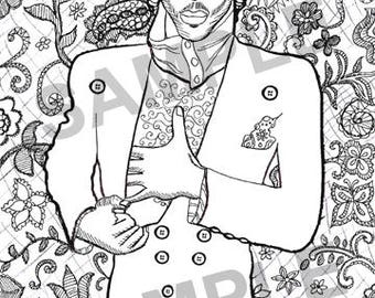 Prince Buttons & Lace Coloring Page Digital Download