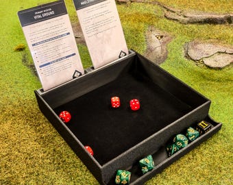 Black Dice Tray with Card Slots: Tabletop Gaming Accessory
