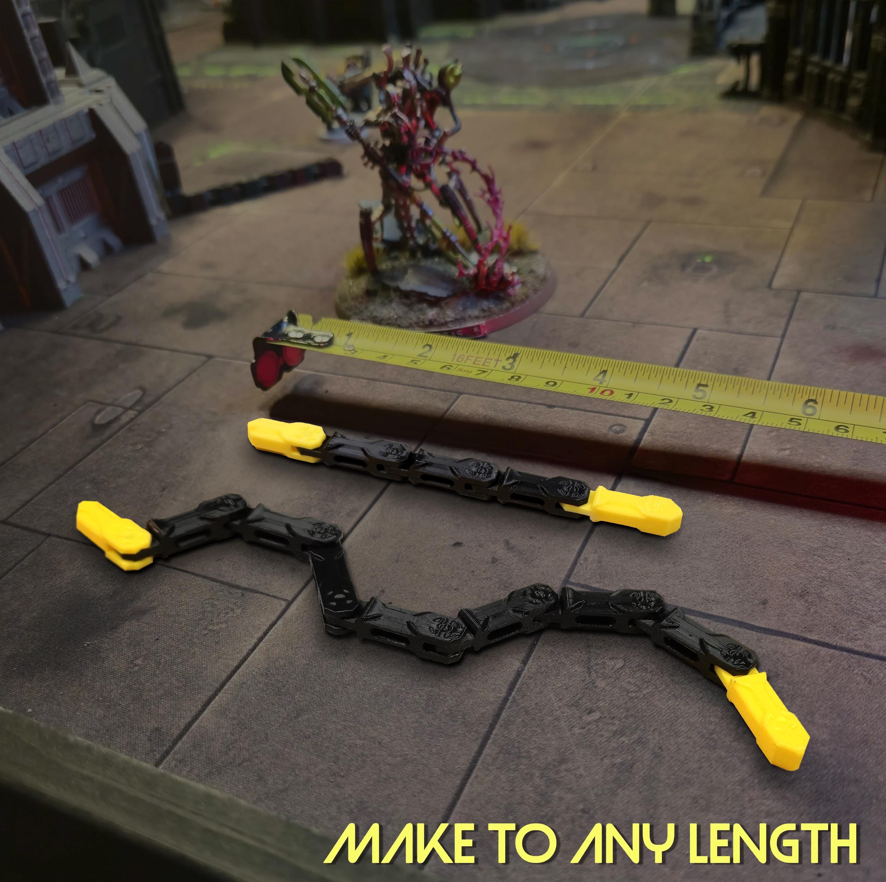Chain style segmented ruler for accurate movement in tabletop games like 40k or Dungeons