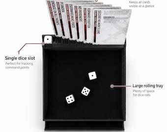 Dice Tray with 6 Mission Card Slots: Tabletop Gaming Accessory compatible with 11th Edition