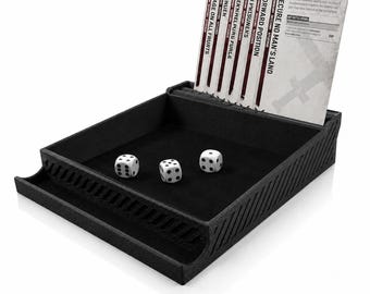 Black Dice Tray with 6 Card Slots: Tabletop Gaming Accessory (11th Edition Compatible)