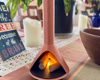 Mid Century Modern Battery Operated Candle Stove Mini Fireplace Decor Retro Tabletop Lantern LED Fireplace Accent MCM Home Decor