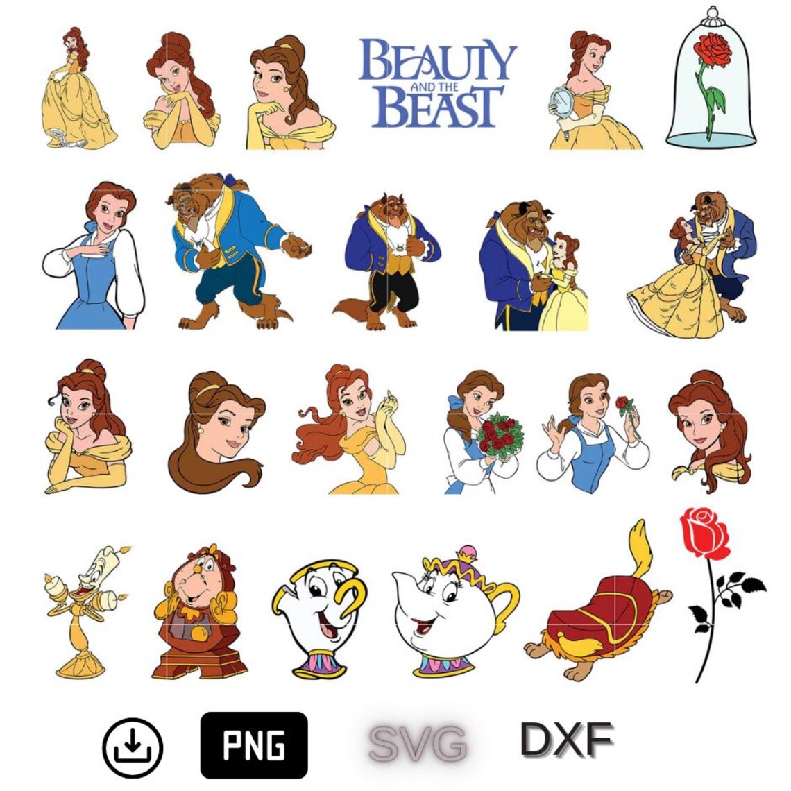 Beauty and Beast SVG, Belle PNG Clipart Bundle, Beauty and the Beast ...
