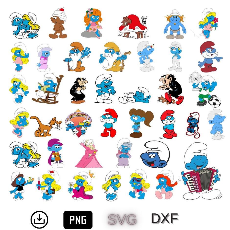 Smurfs Svg Bundle, Smurfs Png, Clipart Files, Smurfs Font, Smurfs Birthday Svg for Cricut, Birthday Svg, Alphabet Svg, Instant Download