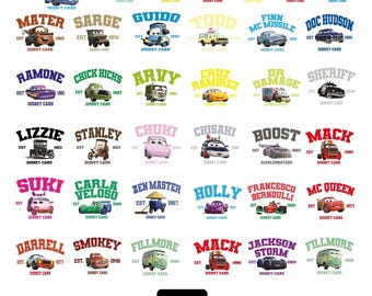 Cars PNG Cliparts Bundle, Cars PNG Cartoon Cliparts, Cars Sublimation, Lightning McQueen, Tow Mater, Cars Characters PNG Cliparts Bundle