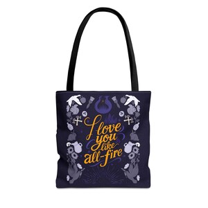 Ich liebe dich wie All-Fire Einkaufstasche | Sonnenaufgang auf der Ernte inspiriert | Bücherwurm Romantik Geschenk | Literarisches Zitat Tasche | Fantasy Lover Tasche