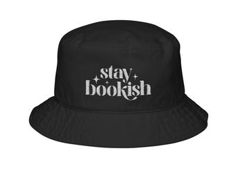 Stay Bookish Embroidered Bucket Hat: Cotton Twill Reading Accessory