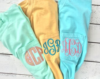 Comfort Colors Monogram Shirt / Monogram Pocket Tee / Monogram Pocket Shirt / Bridesmaid Gift / Womens Monogram Shirt