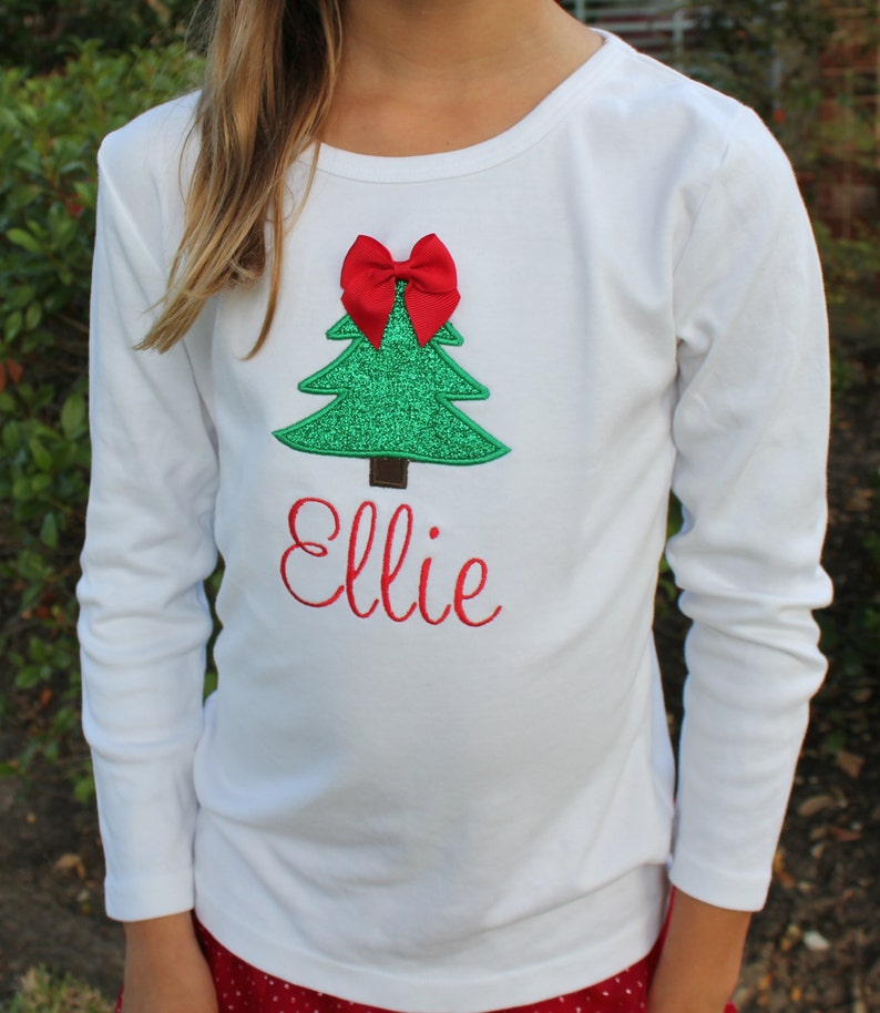 Girls Christmas Shirt / Girls Christmas Tree Shirt / Monogram Etsy