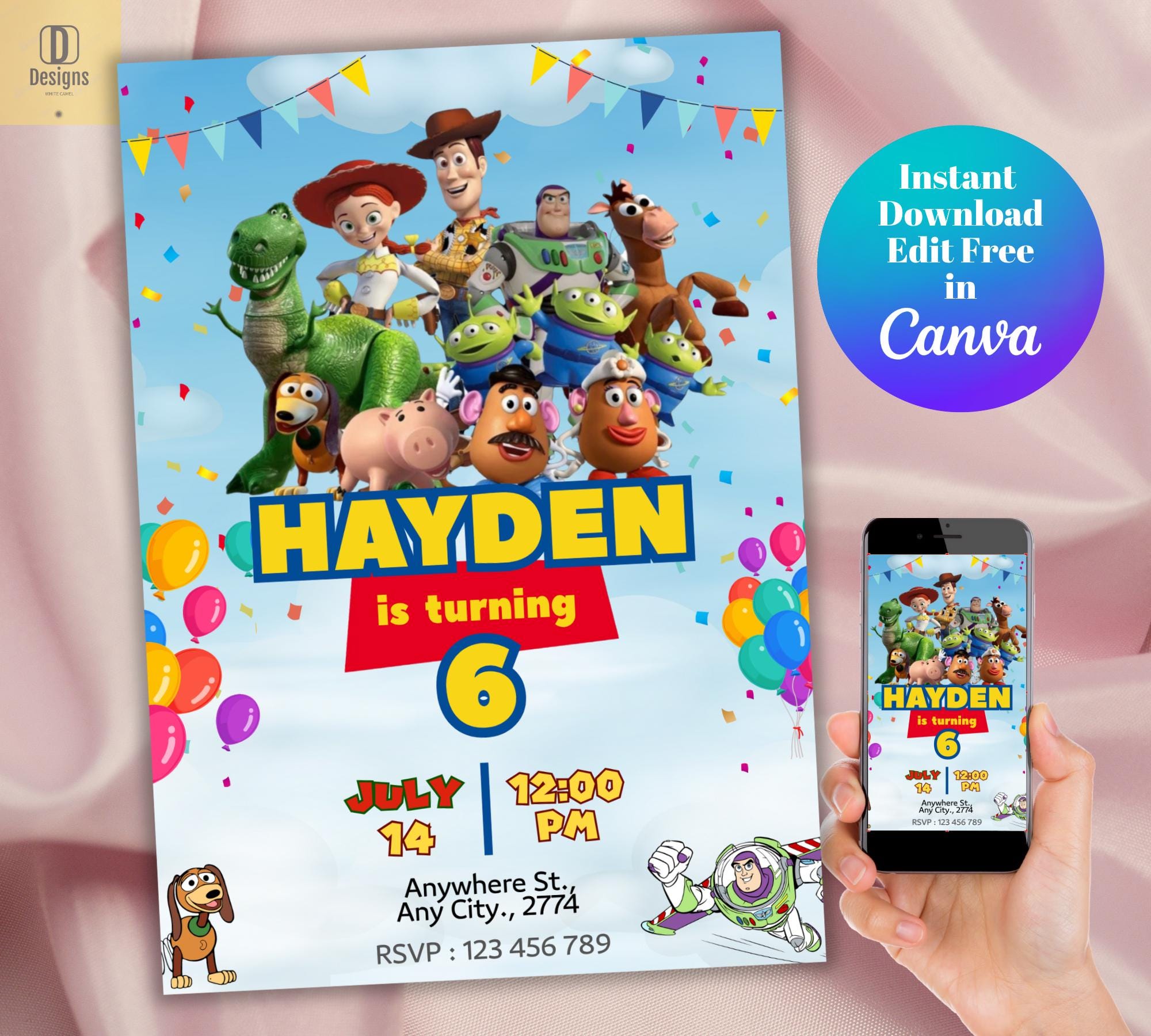 Editable Toy Story Birthday Invitation, Printable Toy Story Birthday Party Invite Card, Kids Party Canva Template, Toy Story Birthday boy