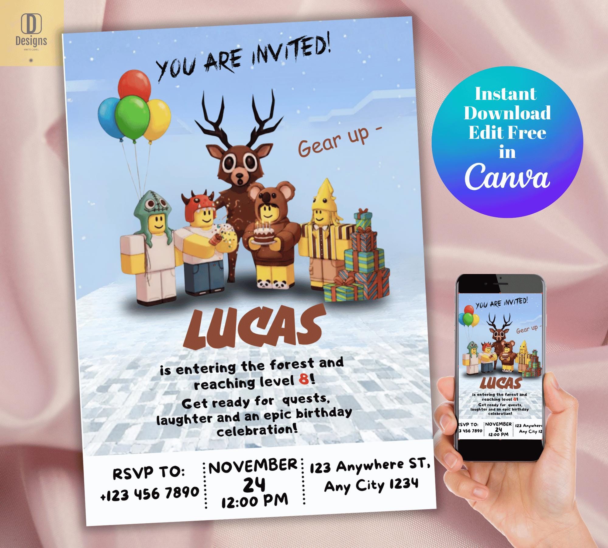 Forest Rave Invite 99 Nights in the Forest Birthday Invitation, Editable Gamer Theme ...