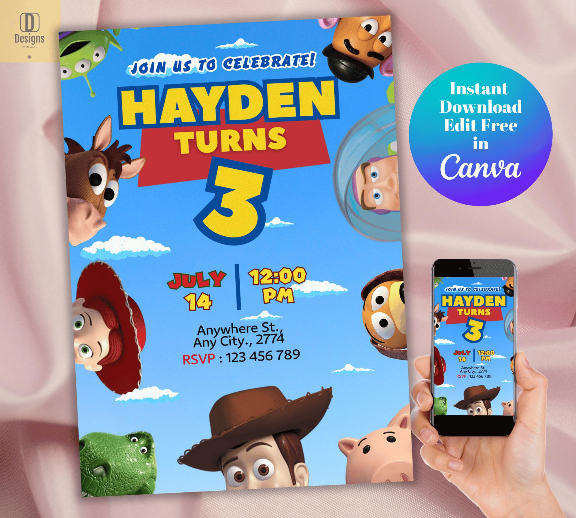 Editable Toy Story Birthday Invitation, Printable Toy Story Birthday Party Invite Card, Kids Party Canva Template, Toy Story Birthday boy