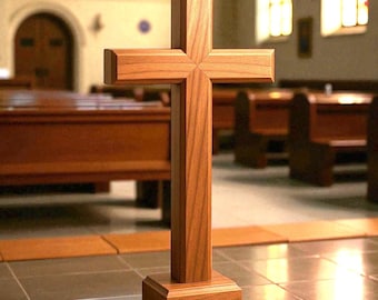 24" Solid Black Walnut Pedestal Cross | Handmade Wooden Cross with Base | Extra Large Cross | Large Wood Cross | Large Wooden Cross