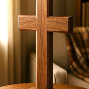 Solid Walnut Cross | Wooden Cross | Wall Cross | Christian Gift | Prayer Room Cross | Catholic Gift | Pedestal Cross | Tabletop Cross