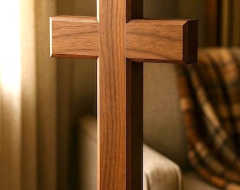 Cruz de nogal macizo / Cruz de madera / Cruz de madera / Cruz de pared / Regalo católico / Cruz de pedestal / Cruz de mesa / Cruz de Pascua