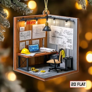 Personlig ingenjör 2D platt julgransprydnad, strukturell design juldekoration för civil- och byggnadsingenjörer, byggnadsminnessak