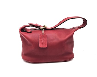 Bolso Coach Mini Soho rojo vintage, auténtico bolso Coach color cereza, monedero de piel curtida Vanity Glove, asa superior, década de los 90, n.° 4145, neceser.